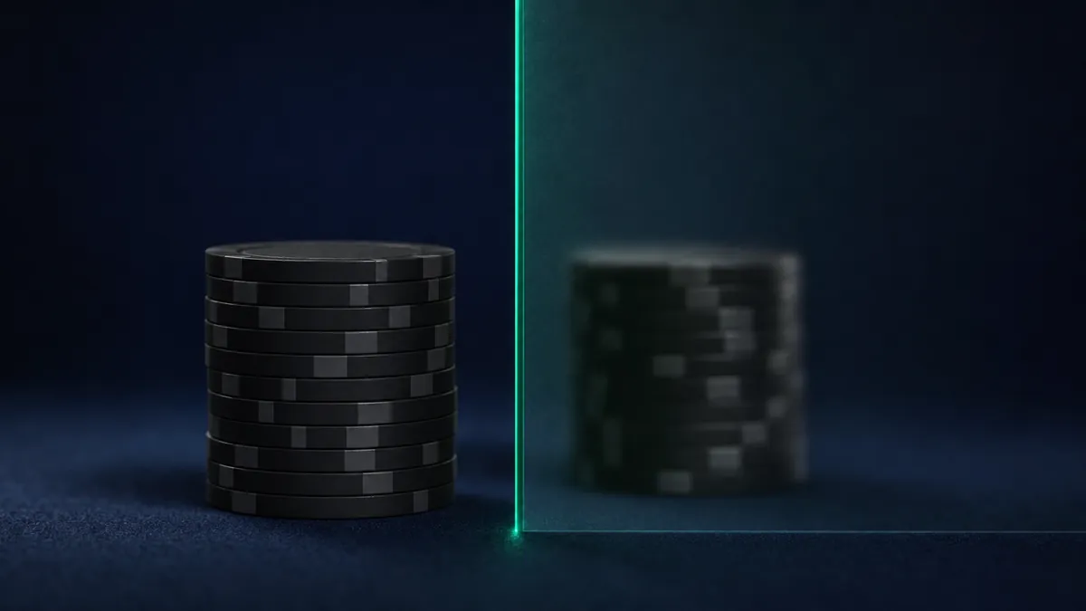 Two chip stacks divided by a lit glass panel