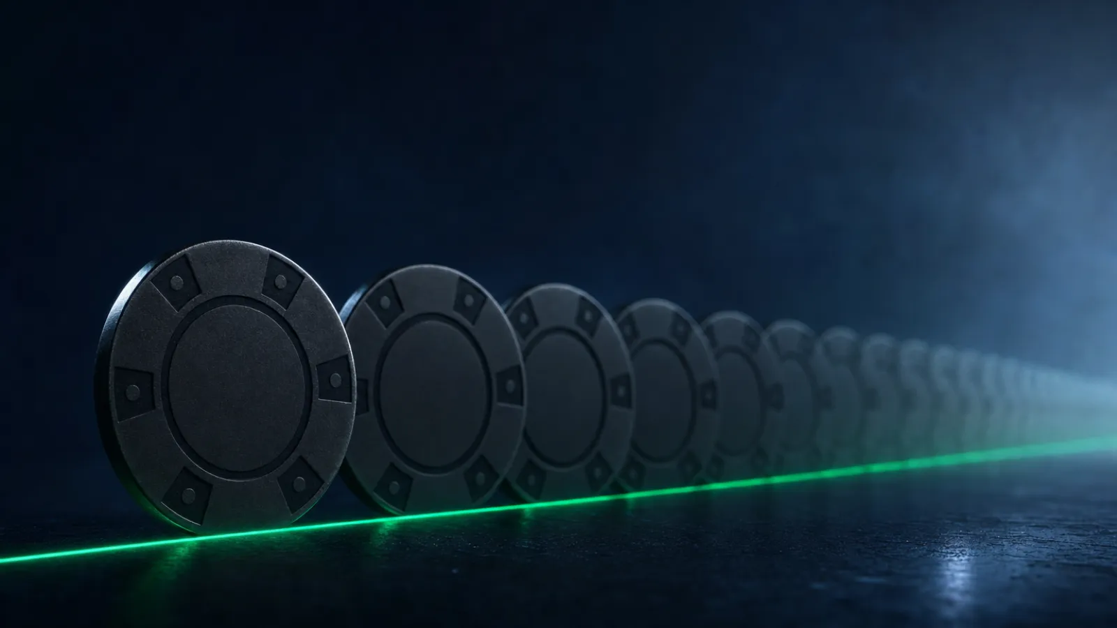 A single casino chip repeated in a long receding row