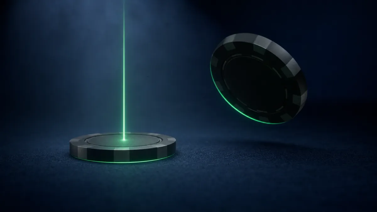 A grounded chip lit by a beam while a second chip floats free